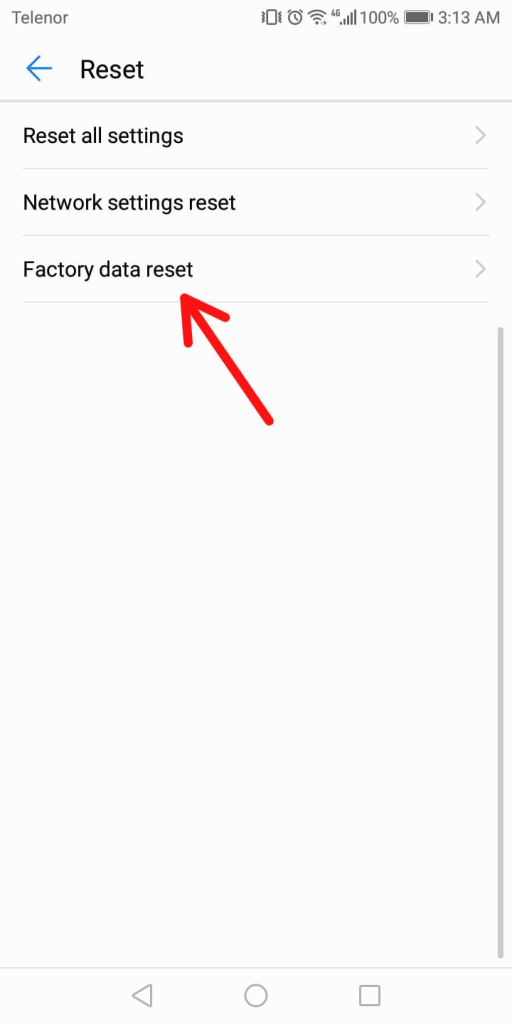 choose factory data reset option