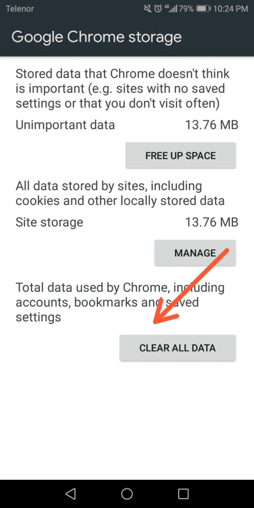 tap on clear all data