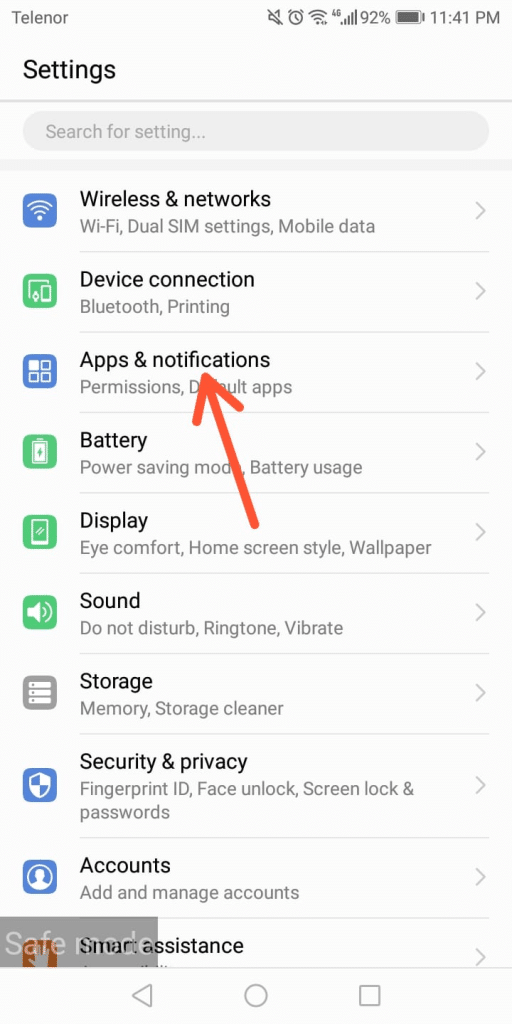 tap on apps & notification tab again