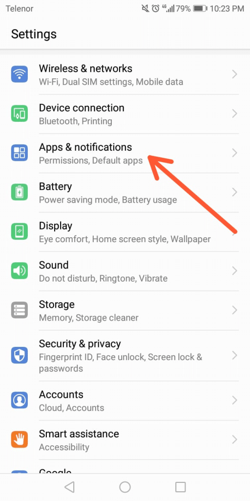 apps & notifications select